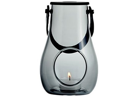 HOLMEGAARD LYKT MED HANK DESIGN WITH LIGHT SMOKE 16CM