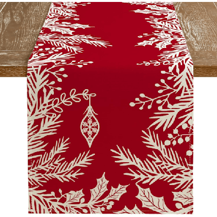 Juleblad Rød Blomstret Bordløper 33x183 cm, Vinterferie Innendørs Utendørs Borddekorasjon for Hjemmet{Y F L}
