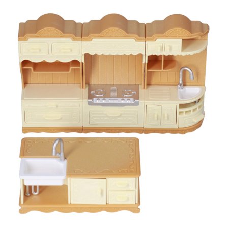 Nukkekodin miniatyyrihuonekalut Keittiösarja Turvallinen ja hieno miniatyyrikeittiösarja lapsille lahjoiksi (allas, liesi, kaappi, ruoanlaittotaso)