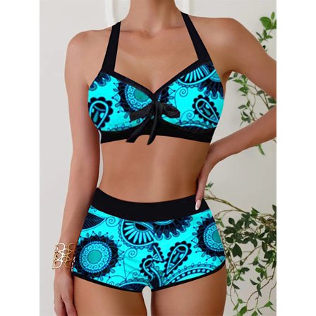 2024 Ruicheng Muoti Uusi Saapuminen Bikini Uimapuku Naiset Erilliset Korkea Vyötärö Painettu Bikini Uimapuku Korkea Vyötärö sininen blue