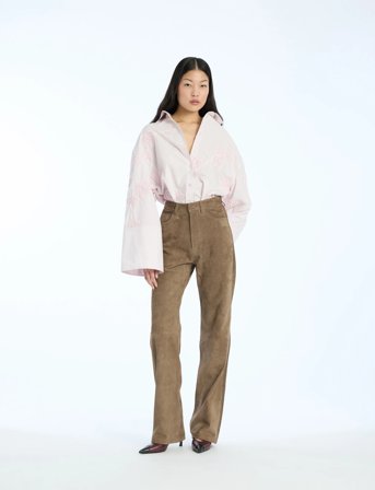 ROTATE Birger Christensen Straight Suede Pants - Brown - 38