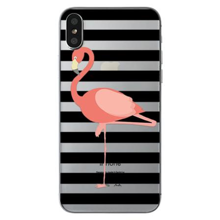 Iphone X/xs - Mjukt, Genomskinligt Skal Med Flamingo Och Ränder Svart