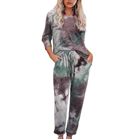 Damer Med Elastisk Midja Sleepwear Crew Neck Pyjamas Set