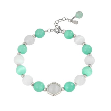 Armband i 925 Sterling Silver med Grön och Vit Cat Eye Diamant för Kvinnor