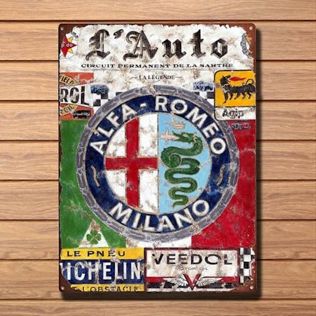 Metal Vintage Shabby-Chic Alfa Romeo Plade Vintage Metal Skilt Retro Metalplade Skilt Vægkunst Dekor TIN Skilt 19,8x27,9 cm.