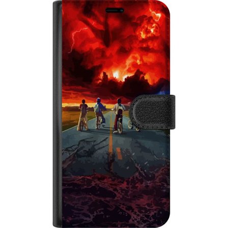 Kompatibel Tegnebogsetui til Samsung Galaxy A56 Stranger Things-inspireret sci-fi-plakat med cyklende børn, dramatisk himmel og mørk fantasy-følelse,