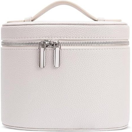 Hvit kosmetikkveske i ekte skinn for kvinner, vanntett kosmetikkveske, bærbar oppbevaringsveske, tote bag, toalettmappe for reise, kosmetisk 