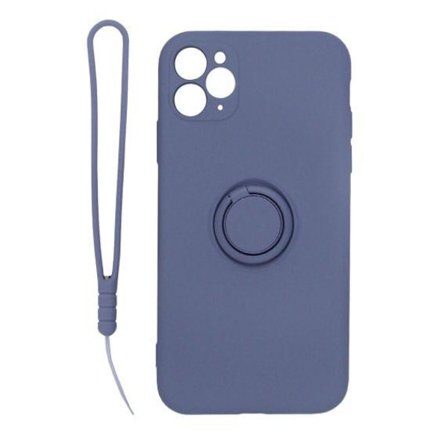 iPhone 11 Pro Max Soft Liquid Silicone Case With Magnetic Ring Holder Stand and Slim Hands Strap Best Quality Grey