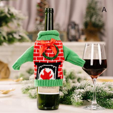 Jul stickade vinflaska täcker färgglada toppar formad design flaska tröja julfest tillbehör Type A