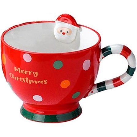 Jule-tema Keramiske Morgenmadskrus, Glædelig Jul Keramisk Kaffekrus med Håndtag, Porcelænskrus med Stor Kapacitet (Rød) (LGL)