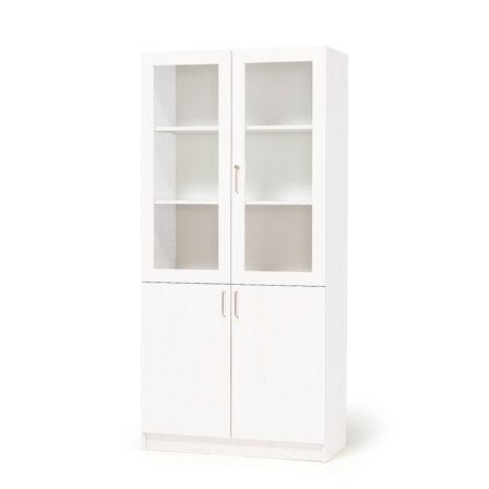 Lagerschrank THEO aus Holz, mit Halbglastüren, 1000x320x2100 mm, weiß