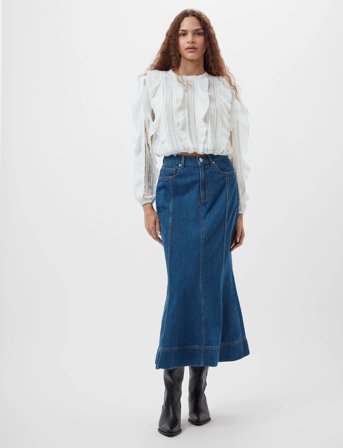 French Connection Denver Denim Flare Midi Skirt - Blue - 36