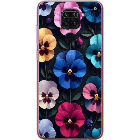 Yhteensopiva Puhelinkuori Xiaomi Redmi Note 9 Koristeellinen kukkakuvio, jossa on värikkäitä pensasmainen kukkia ja tumman tyylikäs tausta
