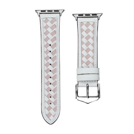 Apple Watch Series 8 (41mm) urrem i ægte læder i vævet stil - Hvid / Lyserød