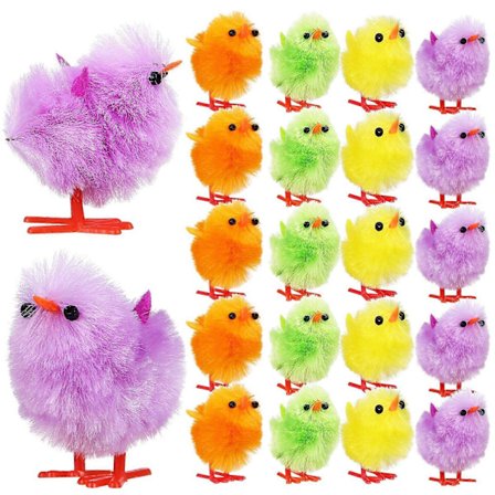 24 stk. Påskekyllinger Mini kyllinger Fargerike plysjkyllinger Fuzzy kyllinger Påskepynt [D]