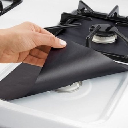 6 stk./sæt genanvendelig glasfiber gas komfur beskyttelsesmåtte køkkenværktøj (sort)