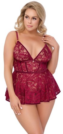 Cottelli Collection Plus: Red Babydoll & Crotchless Briefs Set