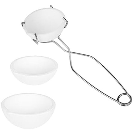 Set med 4 små keramiska deglar smälta i guld och silver koppar med visp tång handtag 2A