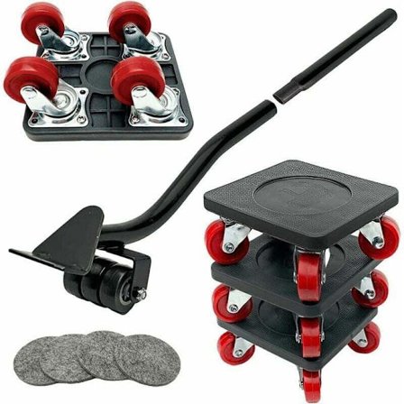 Möbeltransportör, Tunga Möbelhjul, 360° Svängbara Hjul och Lyftstång, Lastkapacitet Upp Till 400 kg -