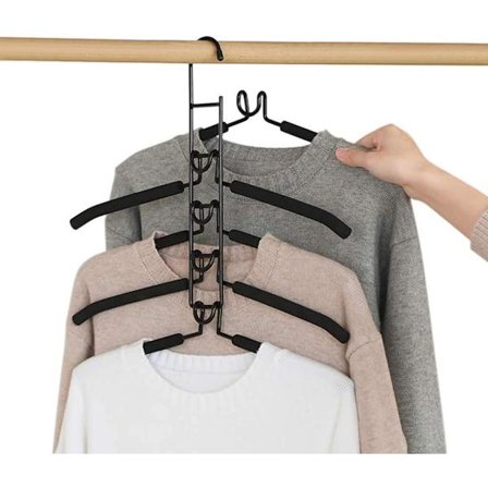 Hängare utrymmesbesparande, 5 i 1 halkfria metall magiska klädhängare bred axel multifunktionell klädhängare för vuxna (5 i 1)