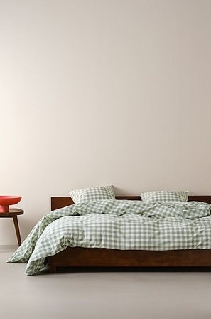 Jotex - Sengesæt Dobbeltseng Økologisk Grågrøn/hvid - LAUREN - Køb Dobbeltseng hos Jotex