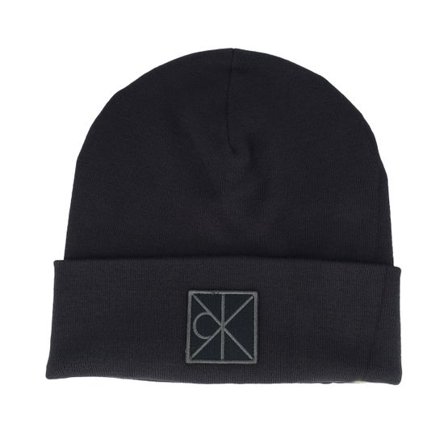 Calvin Klein - Svart cuff Beanie - Emblem Patch Fine Rib Beanie Black Cuff @ Hatstore
