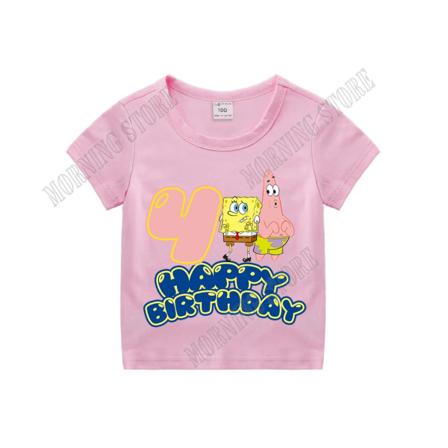 Svampbob Fyrkant Barnkläder Anime Barn Födelsedag nummer T-shirt Sommar Bomullsöverdelar Tecknad Söt Baby Presenter pink HMBB23 160CM