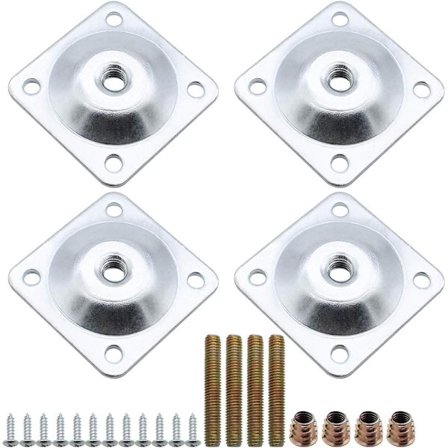 Sett med 4 firkantede metallmøbelbenfesteplater Festeplater med hengerbolter og skrueadaptere Tilbehør for bordlenestolsofaben -