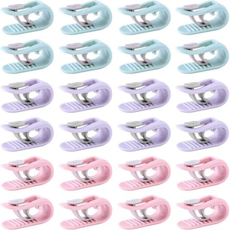 24 stk. dynetrekk klips (blå rosa lilla), høy elastisitet dyne klips sklisikker husholdning nålfri laken klips for dyner laken gardiner forhindre 