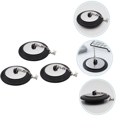 3 stk gummipropper med kjede for kjøkken og baderom avløpsrør vannpropper, praktiske bærbare avløpspropper for badekar