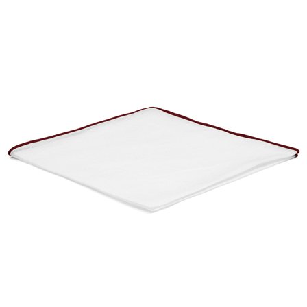 Biała poszetka z bordowymi krawędziami dla mężczyzn - Jednokolorowe poszetki