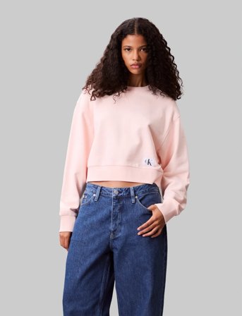 Calvin Klein Jeans A - Cropped Badge Logo Sweatshir - Cream - L