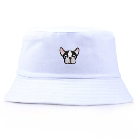 Bucket Hat Hund Broderet HVID