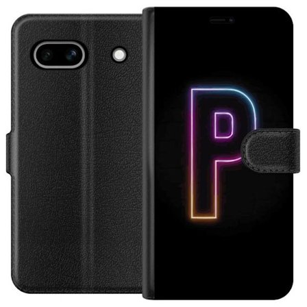 Kompatibel Tegnebogsetui til Google Google Pixel 7a Minimalistisk neonbogstav P i farvegradient og lyseffekt mod sort baggrund i digital neonstil