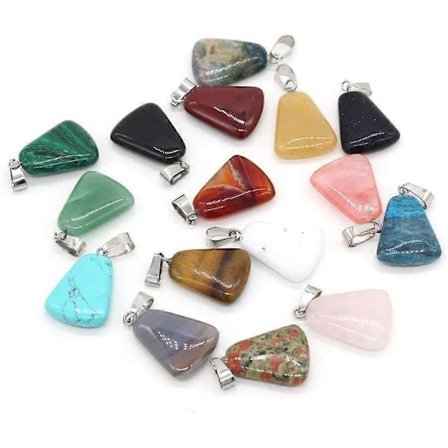 20 stk. naturlige stein anheng, trapesformet blandet farge chakra halvedelstens sjarm for smykkelaging