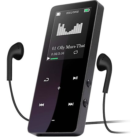 MP3-spiller med Bluetooth, bærbar musikkspiller for gåing og løping med øretelefon, innebygd høyttaler