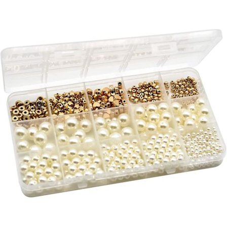 Helmiä korujen valmistukseen, helmenvalmistussarja, valkoiset helmihelmet ja kultaiset pallo sydän tähti litteät välikapulat helmenvalmistussarja DIY 