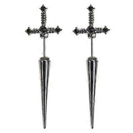 Handgjorda Coola Vintage Gotiska Svärd- Handtag Dubbar Örhängen Novel Originell Punk Hip Hop Kristall Dolk- Örhängen för Kvinnor (Svart Pistolpläterad