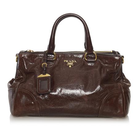Prada Vintage, Pre-owned Vitello Shine Handbag Bruin, Dames, Maat:ONE Size