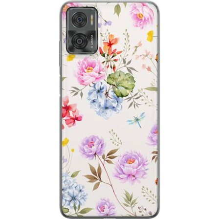 Kompatibelt Mobildeksel til Motorola Motorola Moto E22i Blomstrete mønster med håndmalte blomster, sommerfugler og insekter i romantisk skandinavisk