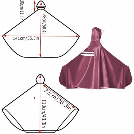 Vanntett sykkelkappe, unisex sykkelponcho, lett regnponcho for sykkel, med hette, for sykler, terrengsykler, elsykler (rød)
