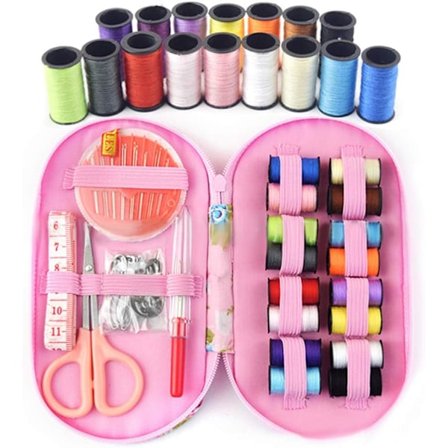 Sysett Mini Sytilbehør 16 Spoler med Tråd med Blomsteretui Syboks for Nybegynnere Barn Reisende Symaskin Komplett Sysett