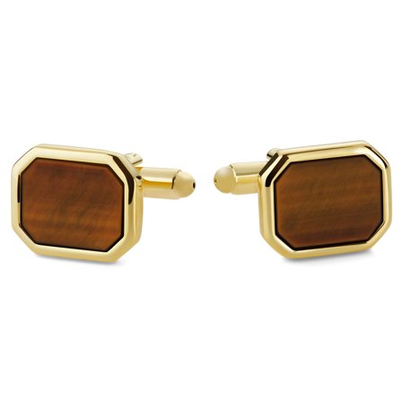Oktagonale Guldfarvede Manchetknapper med Tigerøje til mænd