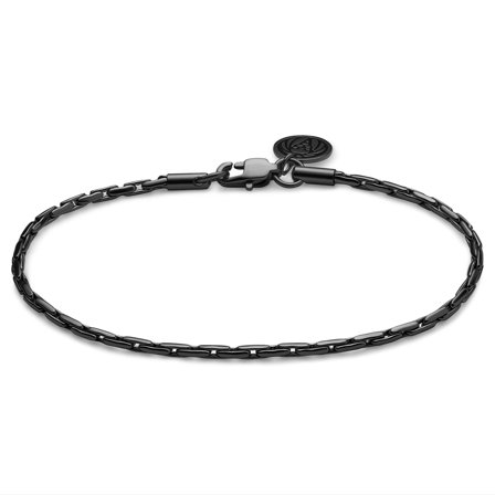 Essentials | Pulsera de cadena de caja rectangular en negro metalizado de 2 mm para hombres - Pulseras de acero