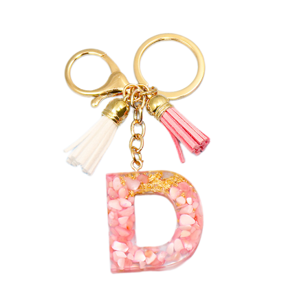 Söt initial nyckelring A-Z bokstav glittrande glitter nyckelring premium väska charm nyckelring tillbehör (D,2PCS)