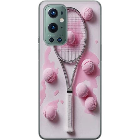 Kompatibel Mobilcover til OnePlus OnePlus 9 Pro Rosa glaskugler og tennisketsjer i et kreativt stillbillede med legende popfølelse og moderne design,