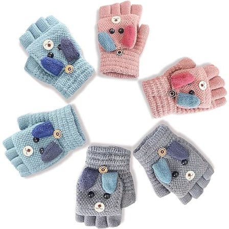 Børne Halvfinger Handsker 3 Par, Børne Vinterhandsker