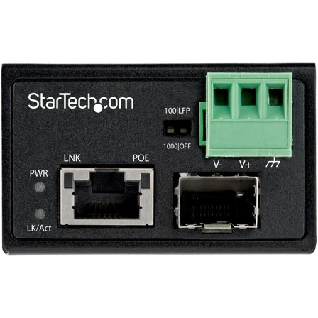 StarTech PoE+ Industrial Fiber to Ethernet Media Converter 30W, SFP to RJ45, Singlemode/Multimode Fiber Optic to Copper Gigabit Ethernet, Mini/Compact
