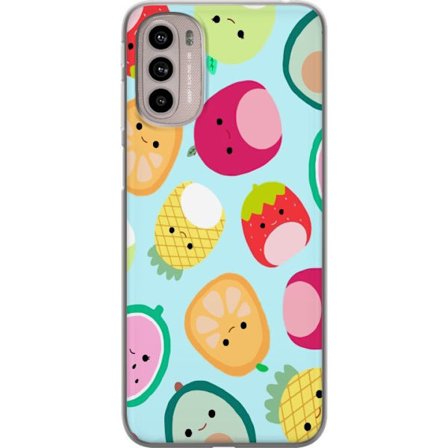 Kompatibelt Mobildeksel til Motorola Moto G41 Mønster av kawaii-frukter som jordbær sitron ananas og avocado på lyseblå bakgrunn