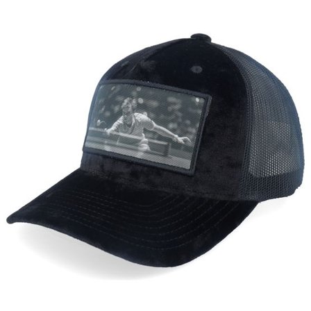 Iconic - Svart trucker Keps - Pro Ping Pong Player Patch Velvet Black Trucker @ Hatstore